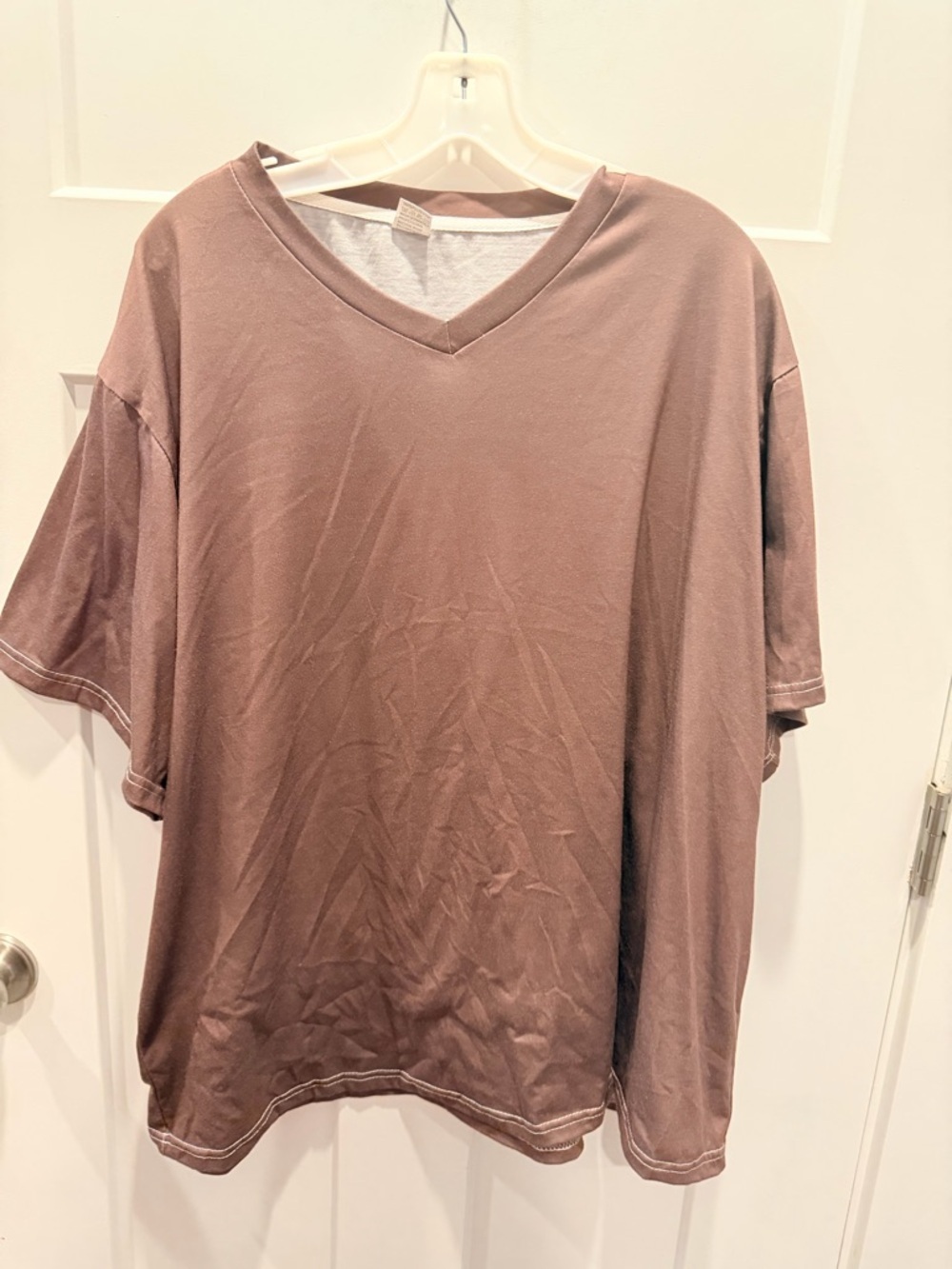 Womens 4XL Brown V Neck Tee Oversized Casual Lounge Plus Size Top